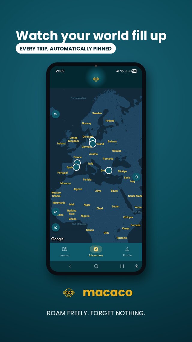 Macaco adventures map β every trip automatically pinned